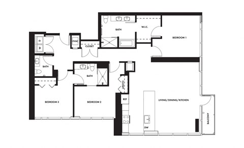 Floor plan for 3 beds, 2.5 baths, 1718 sqft